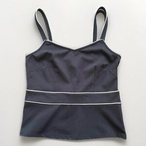 Ann Taylor Womens Top Size M Navy Blue White Blouse Shirt Sleeveless Casual